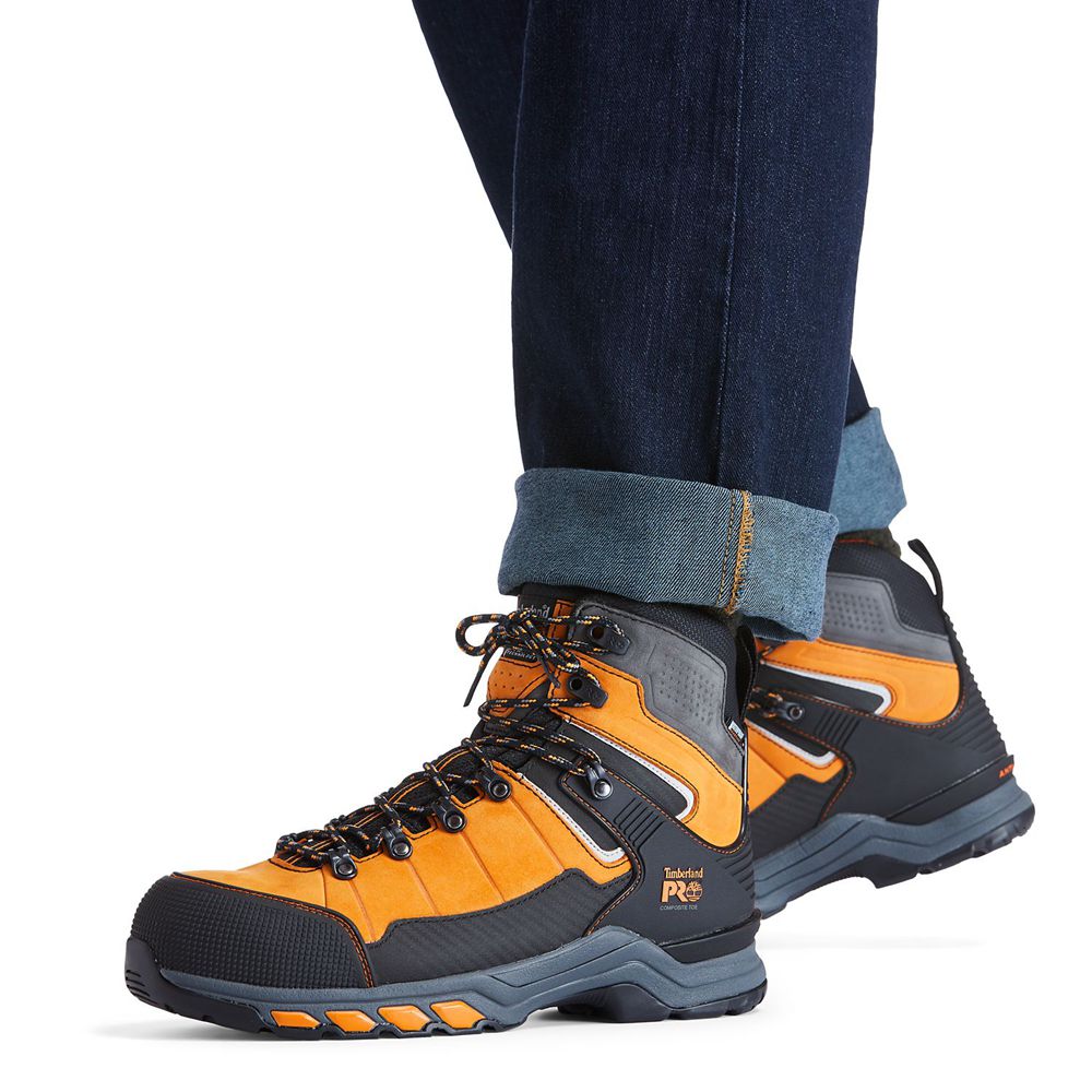 Timberland Mens Work Boots PRO® Hypercharge TRD Waterproof Composite-Toe - Orange/Black - India GD03